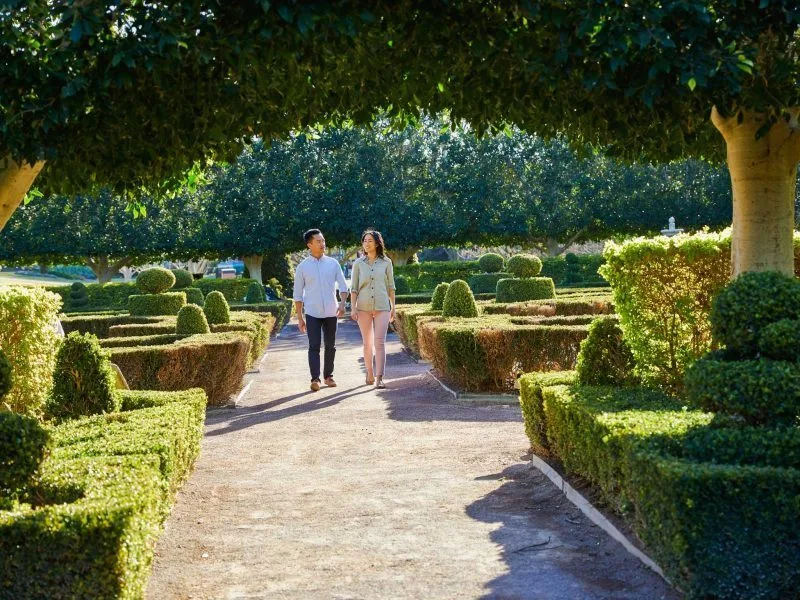 Couple enjoying a visit to the Hunter Valley Gardens in Pokolbin